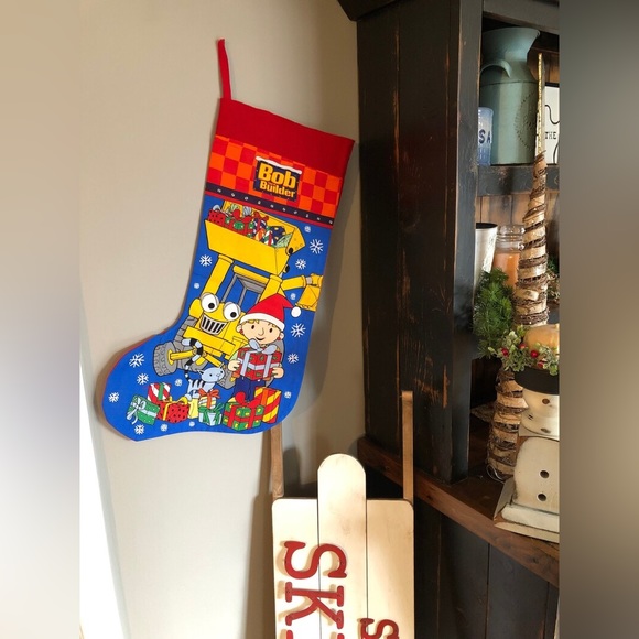 Bob the Builder Handmade large Christmas stocking Yellow scoop bucket upcycled💙 - Picture 3 of 11